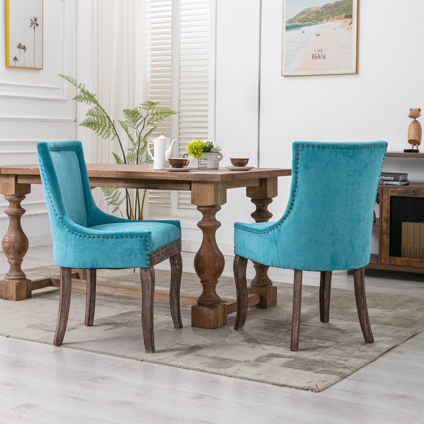 Ultra Side Dining Chair,Thickened fabric chairs with solid wood legs,Set of 2 - Meissalivve