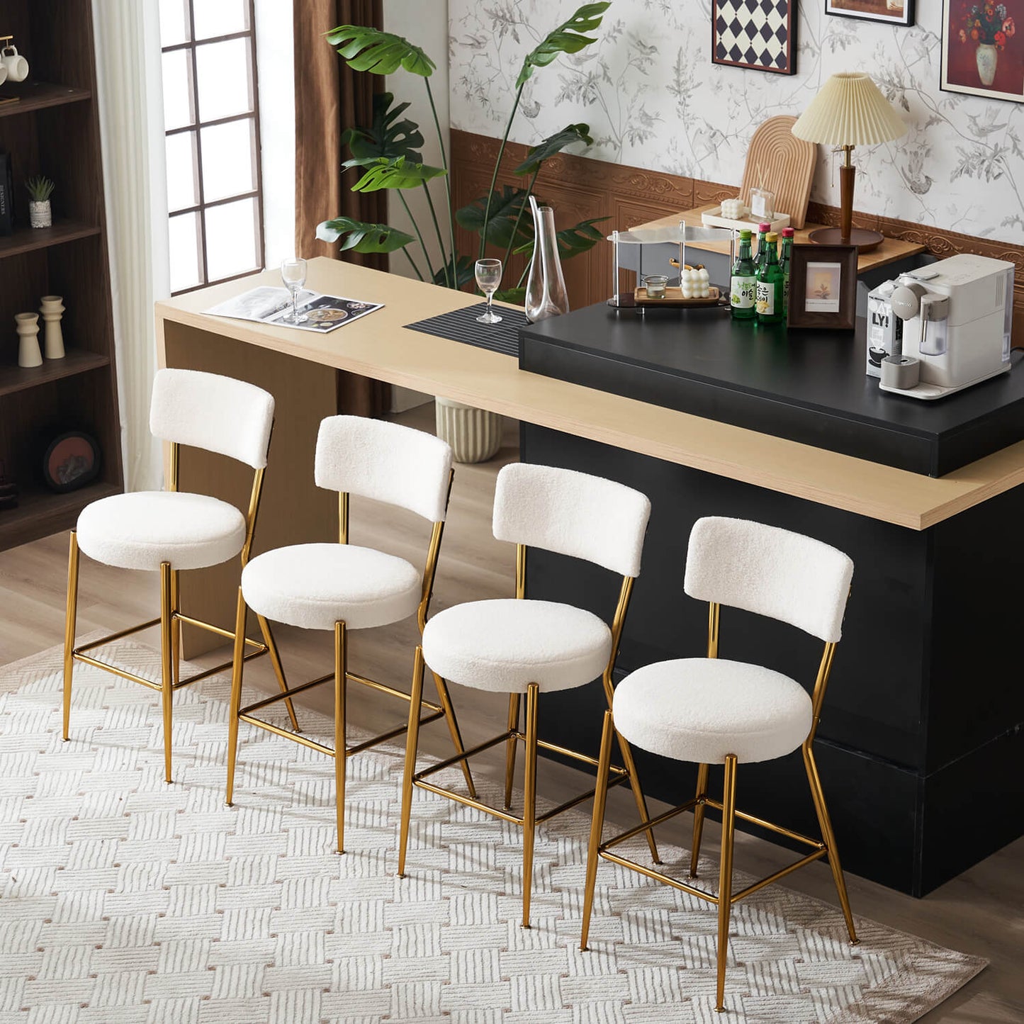 Set of 2 Modern Teddy Fabric Upholstered Bar Stools - Meissalivve