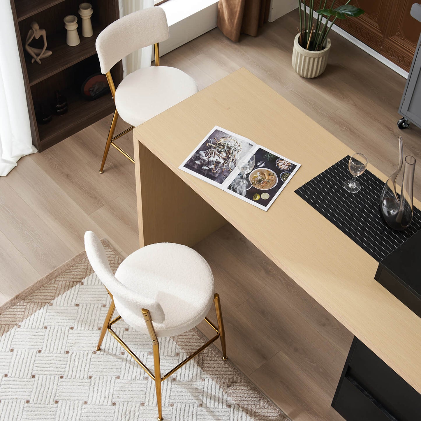 Set of 2 Modern Teddy Fabric Upholstered Bar Stools - Meissalivve