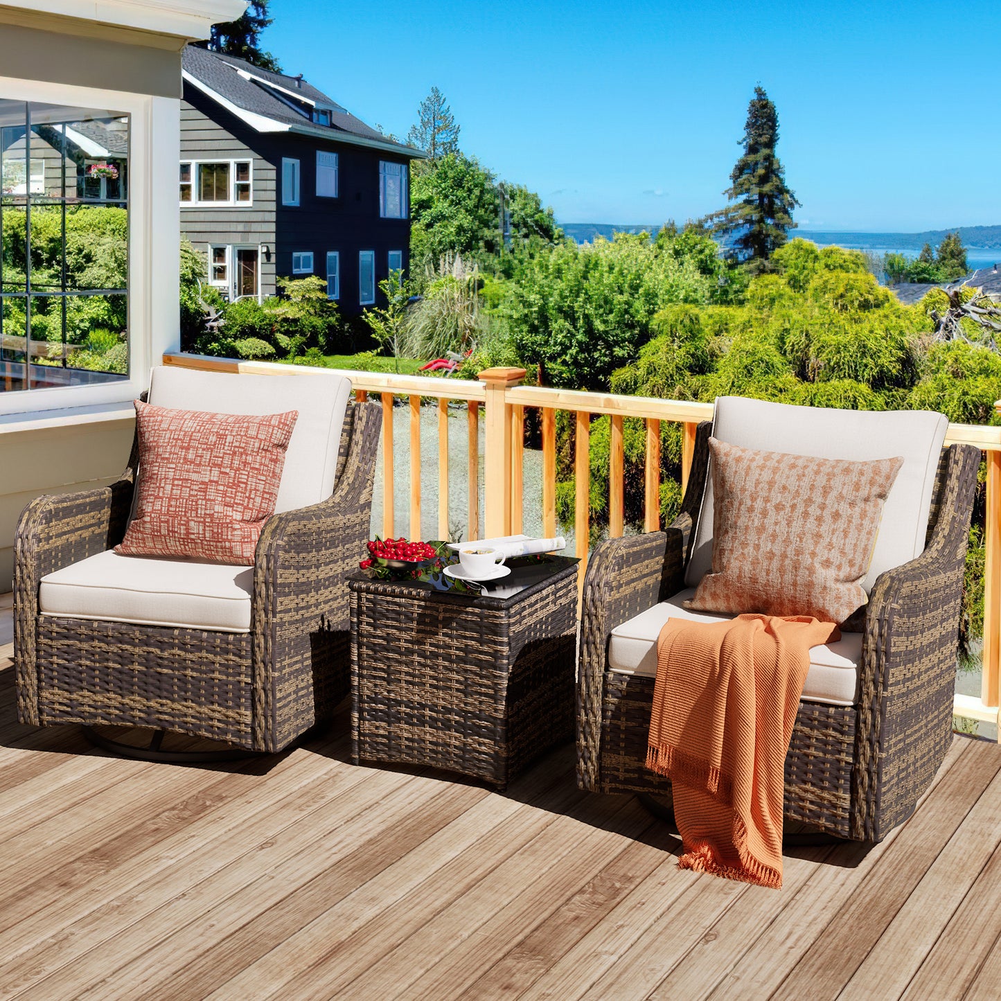 3 Pieces Patio Furniture Set, Wicker Patio Bistro Set  (YK-6002)