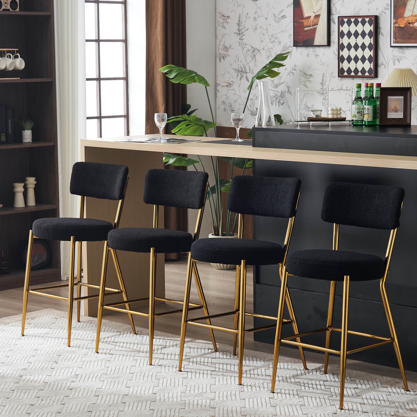 Set of 2 Modern Teddy Fabric Upholstered Bar Stools - Meissalivve