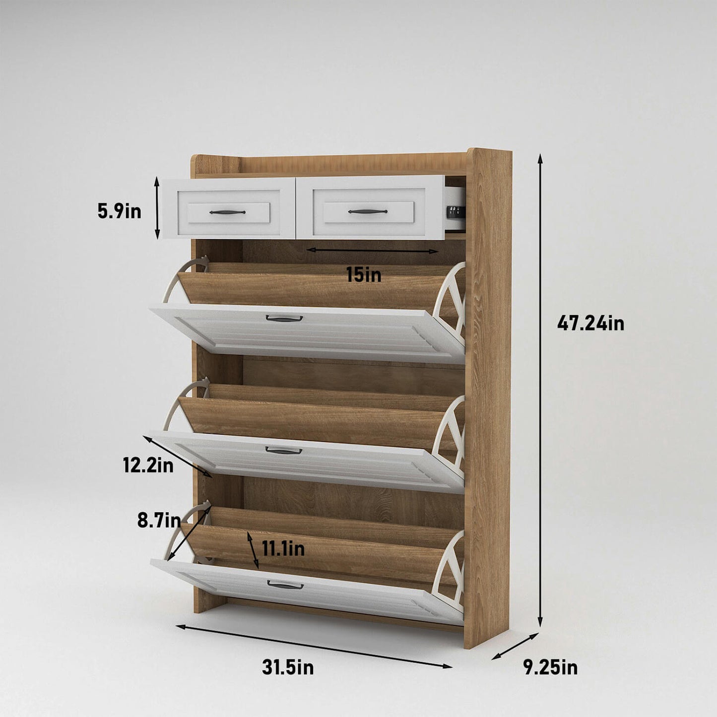 Shoe cabinet with 3 doors 2 drawers, large space for storage - Meissalivve