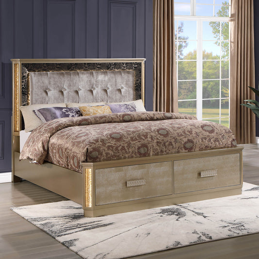 Queen 4PCS Bedroom set Made with Wood in Gold - Meissalivve