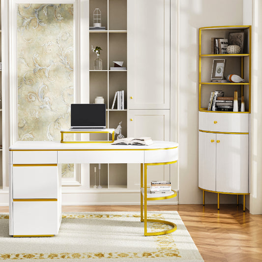 Modern 60'' Executive Desk and 74.8"Tall Corner Bookshelf Suite - Meissalivve