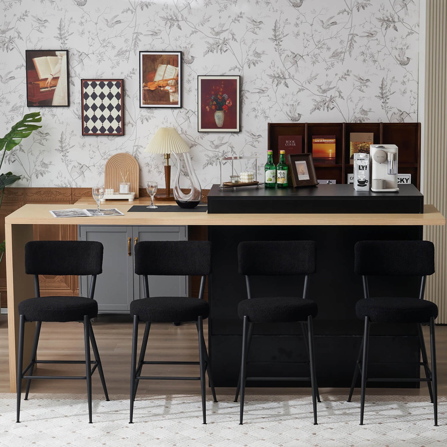 Set of 2 Modern Teddy Fabric Upholstered Bar Stools - Meissalivve