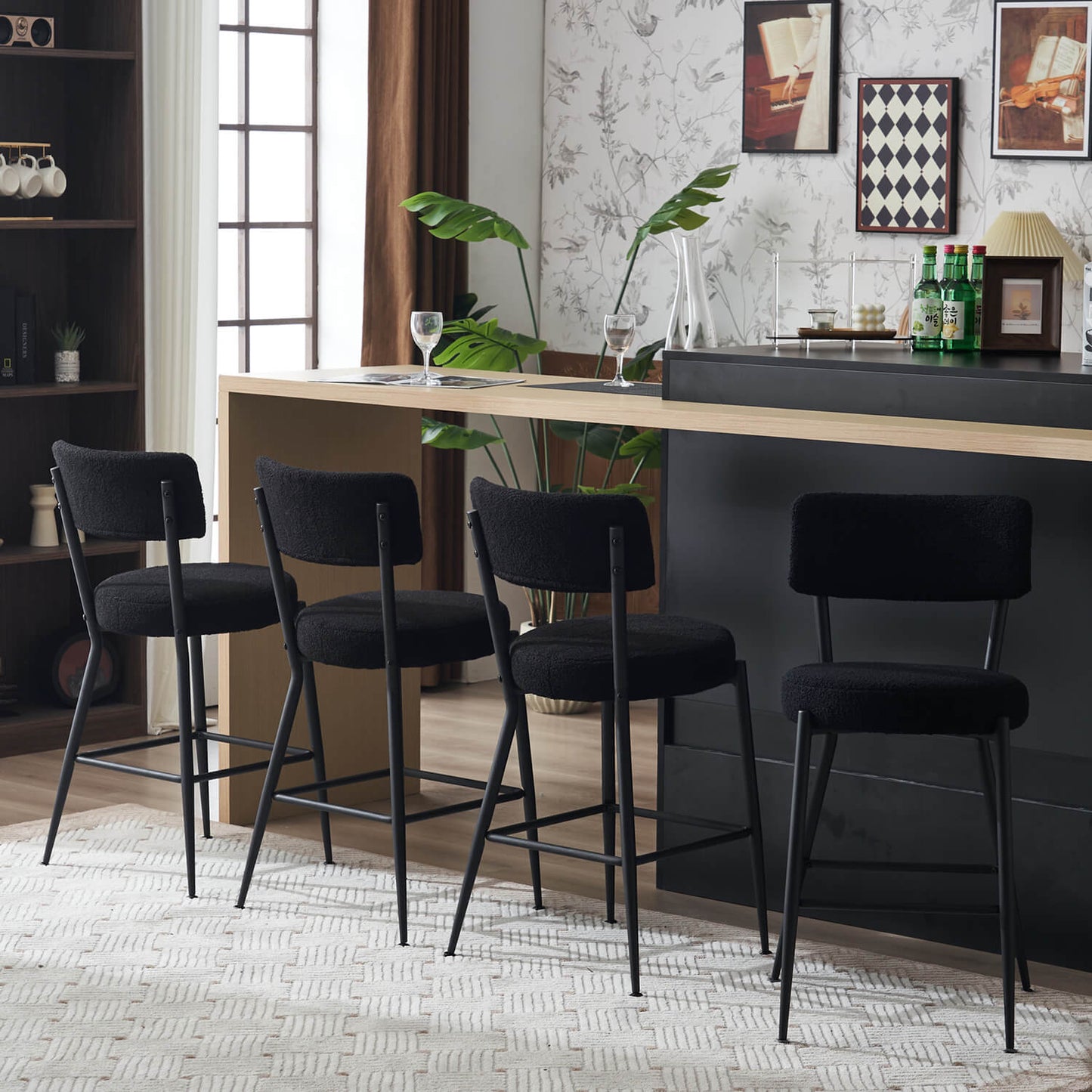 Set of 2 Modern Teddy Fabric Upholstered Bar Stools - Meissalivve