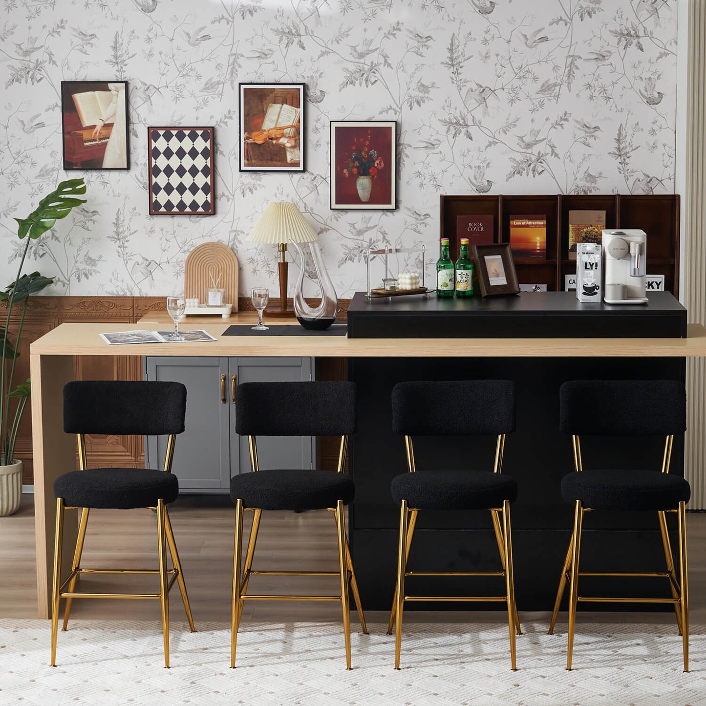 Set of 2 Modern Teddy Fabric Upholstered Bar Stools - Meissalivve