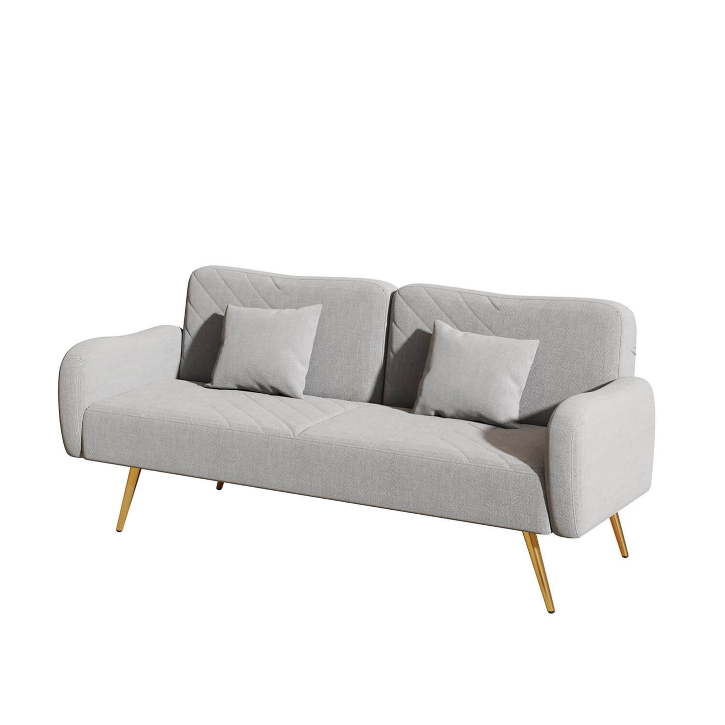 70.47" Pink Fabric Double Sofa with Split Backrest and Two Throw Pillows - Meissalivve