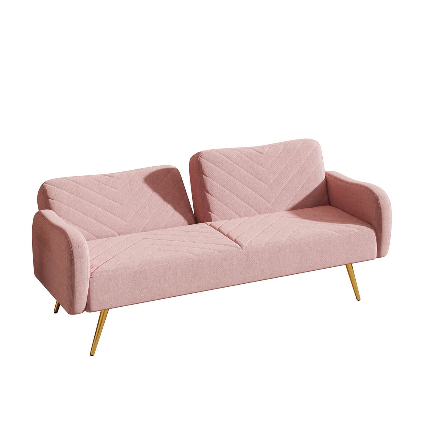 70.47" Pink Fabric Double Sofa with Split Backrest and Two Throw Pillows - Meissalivve