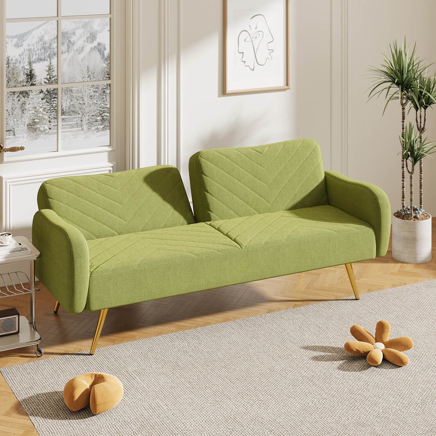 70.47" Pink Fabric Double Sofa with Split Backrest and Two Throw Pillows - Meissalivve