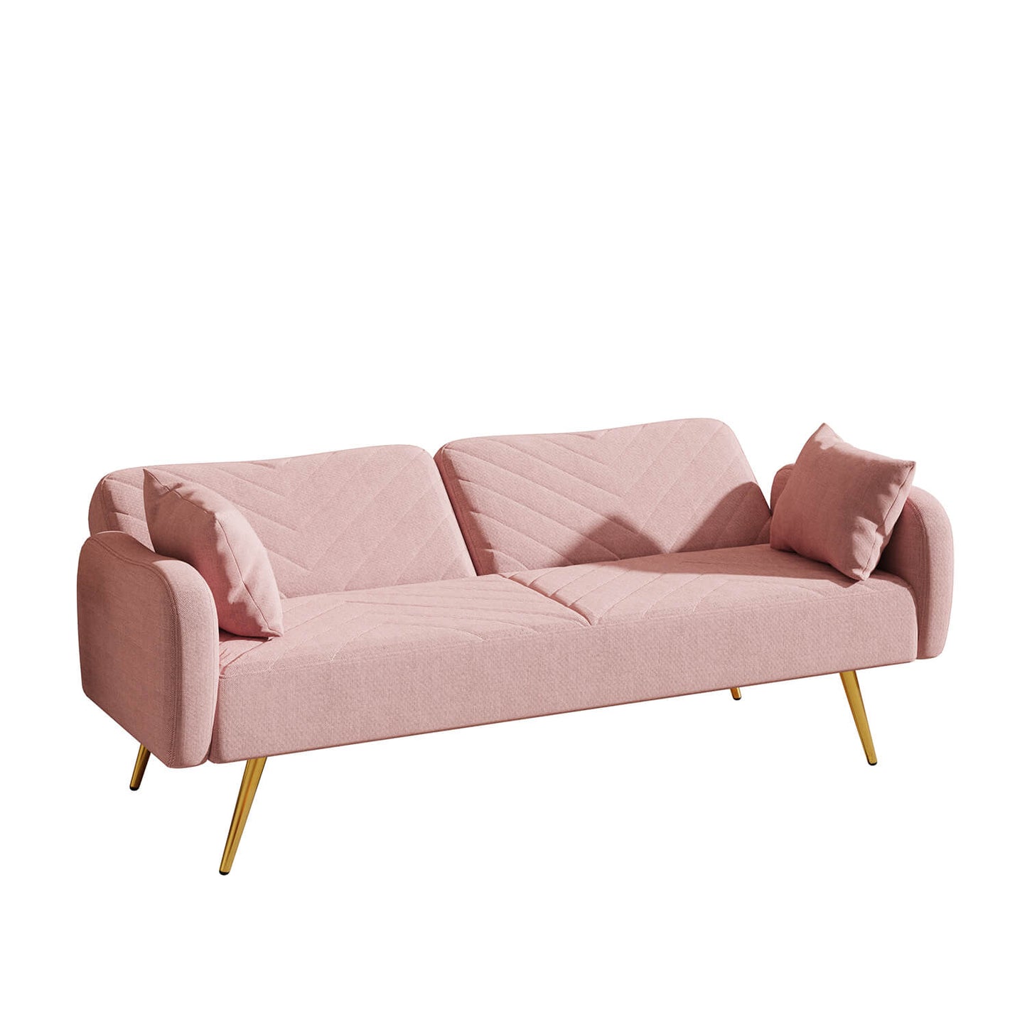 70.47" Pink Fabric Double Sofa with Split Backrest and Two Throw Pillows - Meissalivve