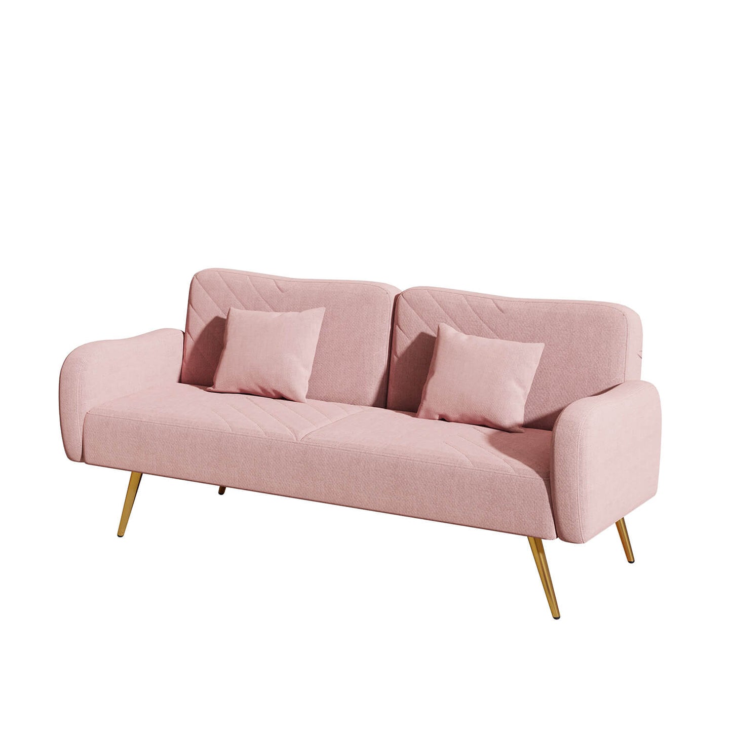 70.47" Pink Fabric Double Sofa with Split Backrest and Two Throw Pillows - Meissalivve