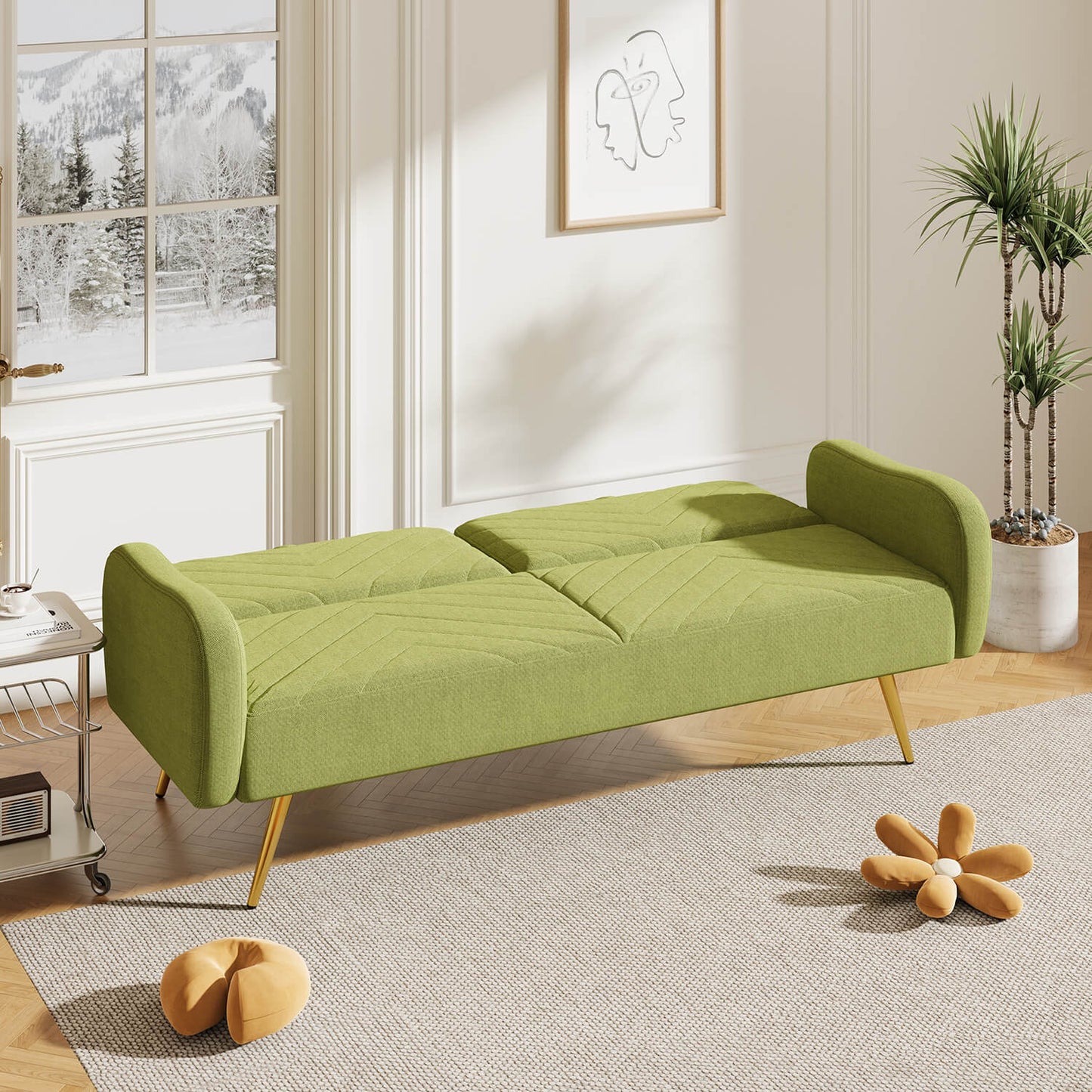 70.47" Pink Fabric Double Sofa with Split Backrest and Two Throw Pillows - Meissalivve