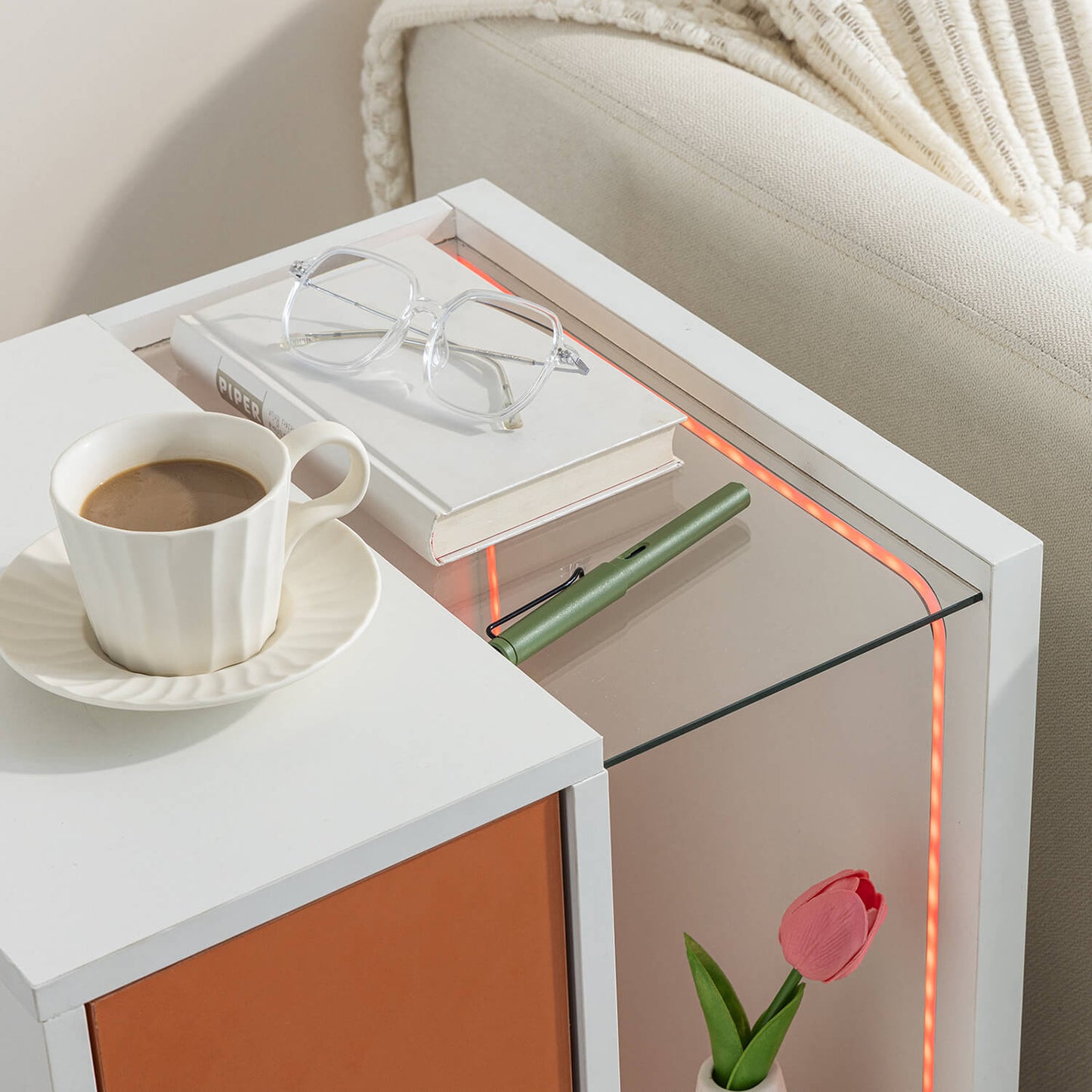 LED End Table Side Table, Bedside Tables with Storge - Meissalivve