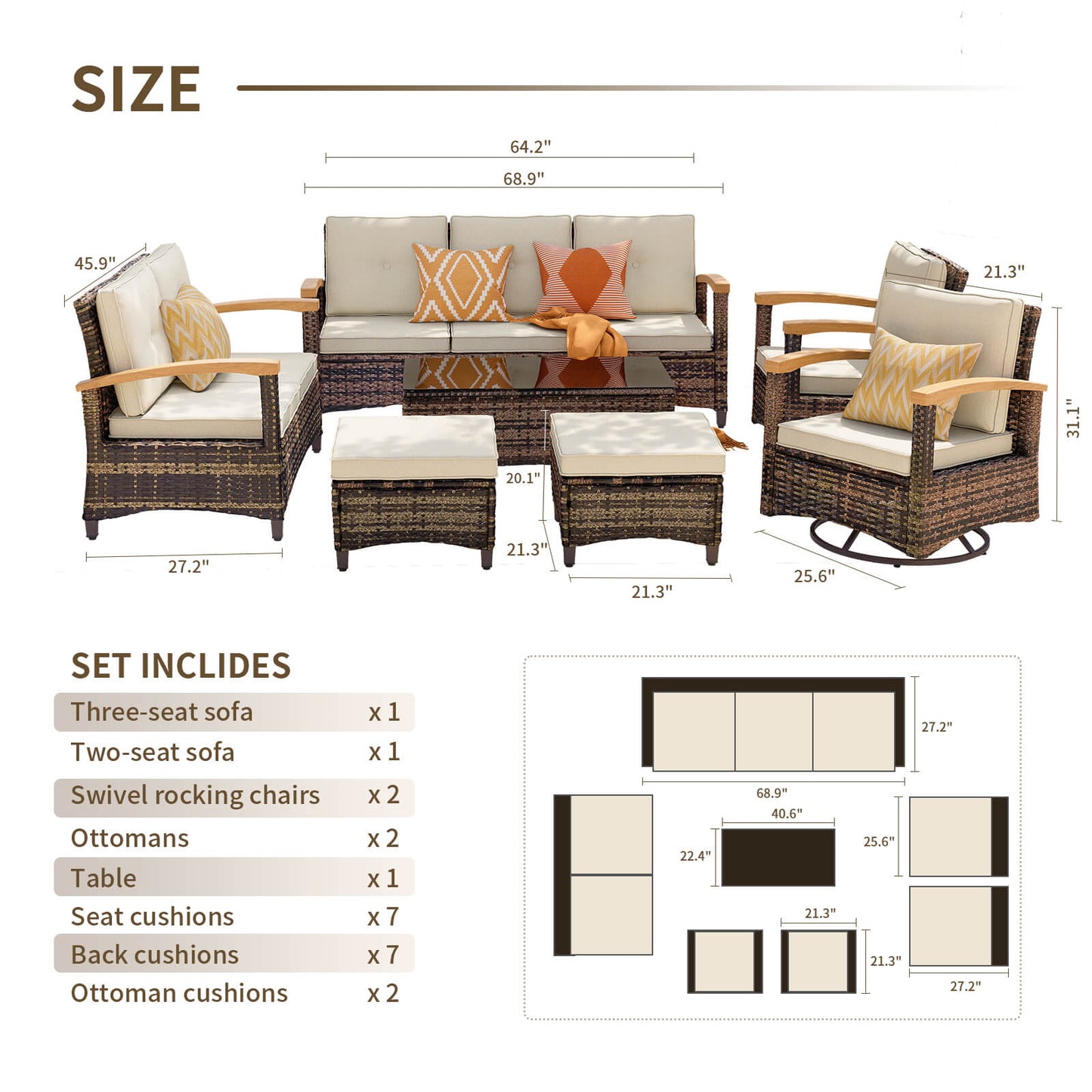 6 Pieces Patio Furniture Sets, Outdoor Rattan Furniture Conversation Sets (YK-6004)