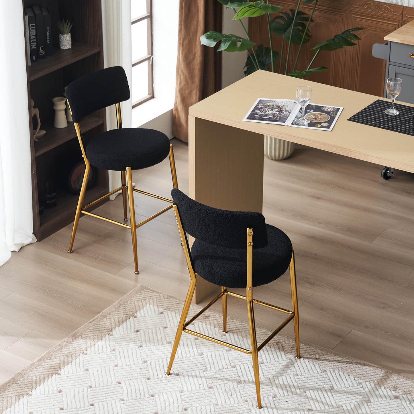 Set of 2 Modern Teddy Fabric Upholstered Bar Stools - Meissalivve