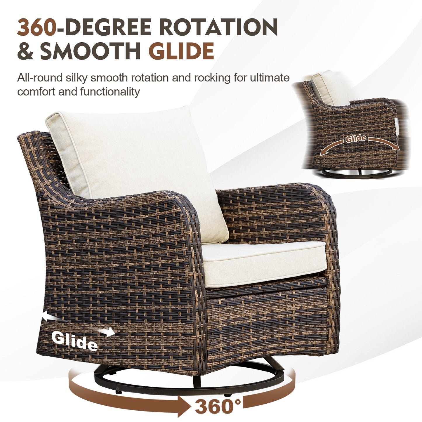 7/8 Piece Outdoor Rattan Patio Furniture Set, Swivel Rocker Chairs with Ottomans (YK-6003)