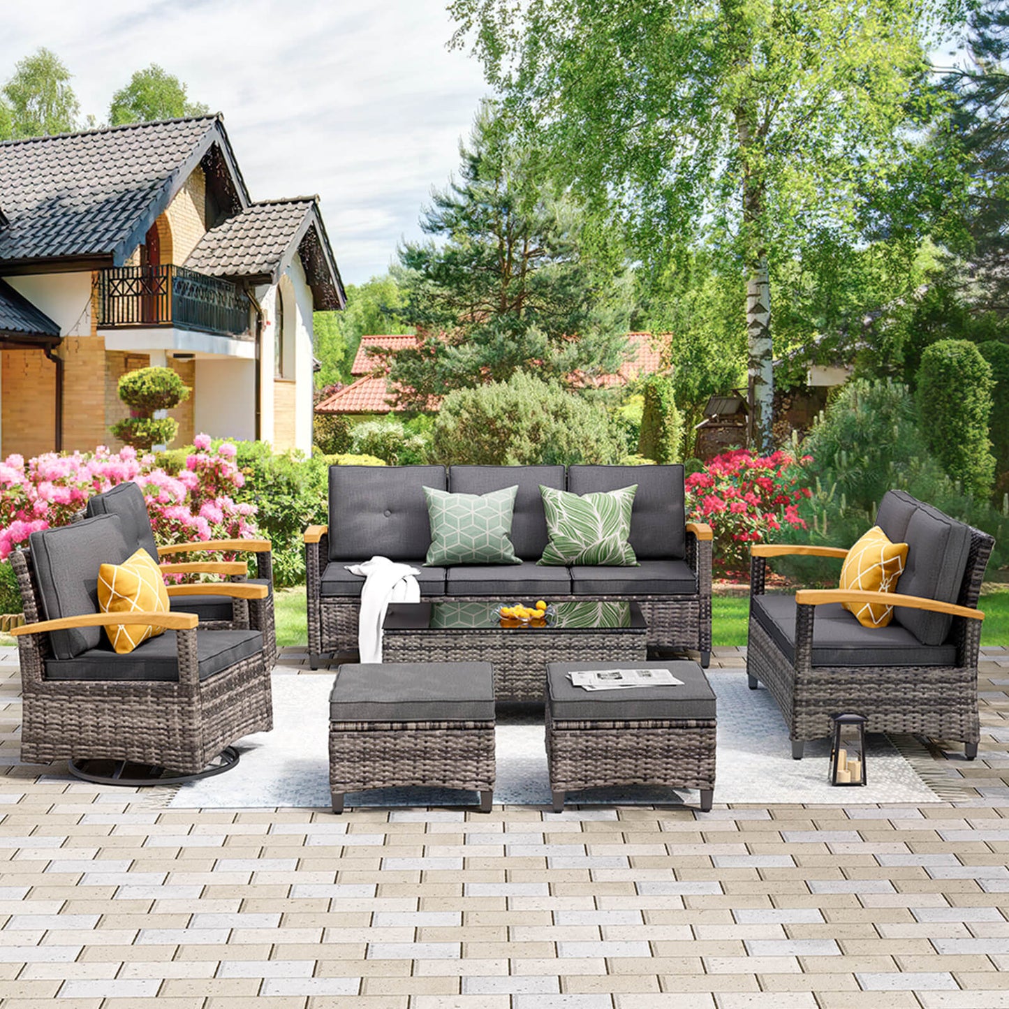 6 Pieces Patio Furniture Sets, Outdoor Rattan Furniture Conversation Sets (YK-6004)