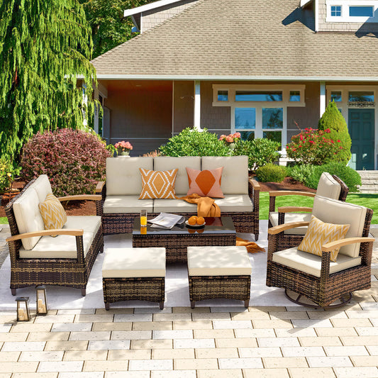 7 Pieces Patio Furniture Sets,  Outdoor Rattan Furniture Conversation Sets (YK-6009)