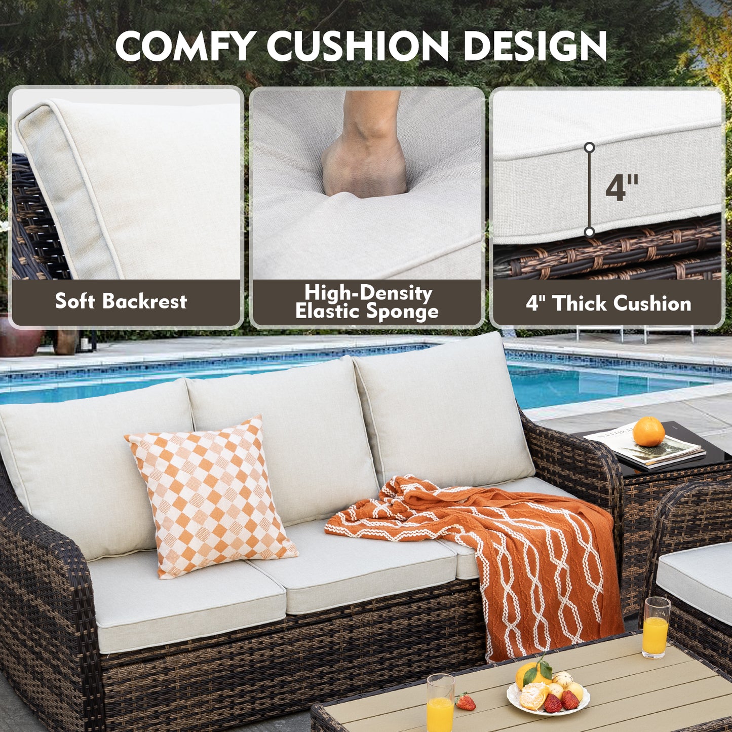7/8 Piece Outdoor Rattan Patio Furniture Set, Swivel Rocker Chairs with Ottomans (YK-6003)