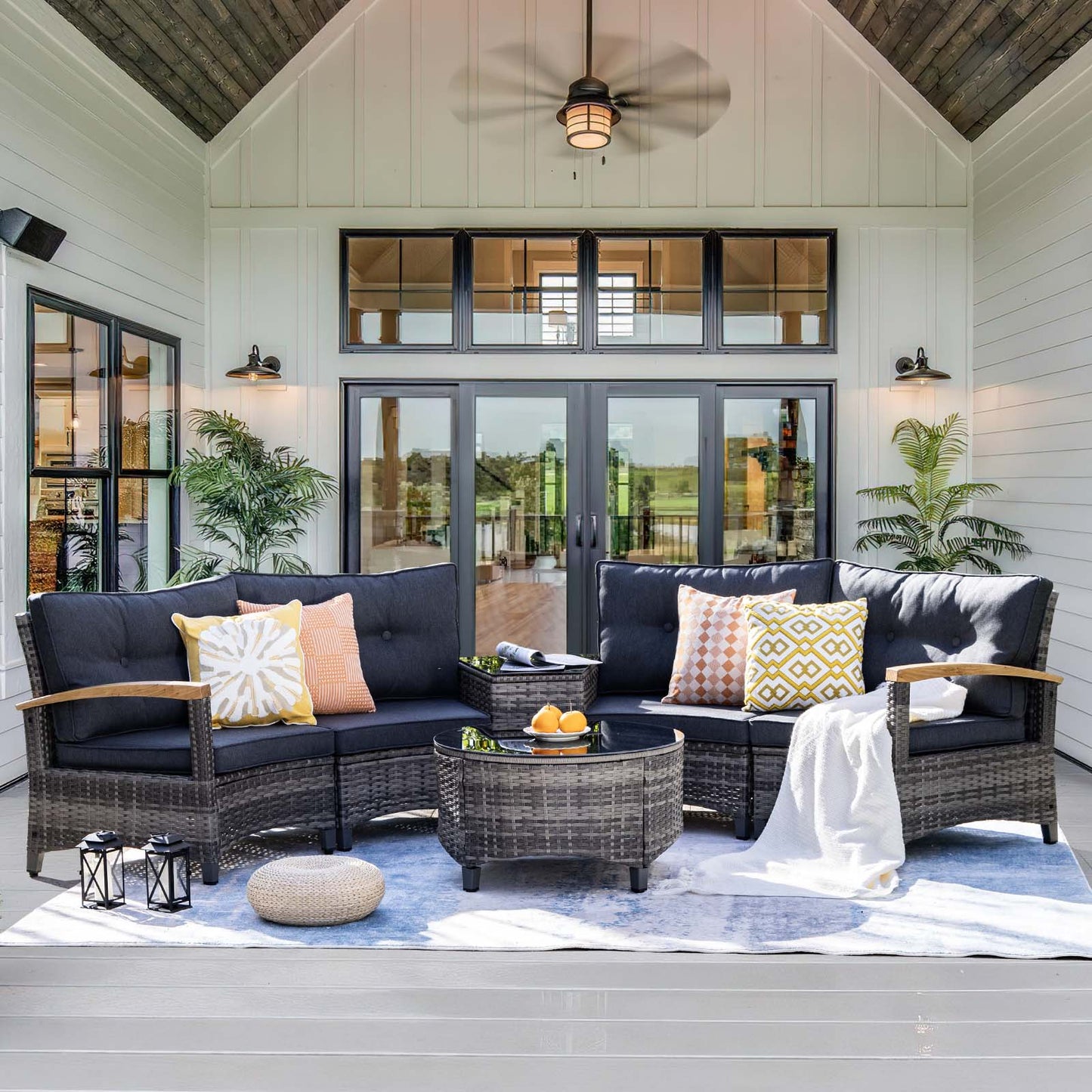 9 Piece Half-Moon Rattan Outdoor Patio Furniture Set (YK-6008)