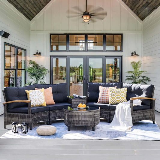 9 Piece Half-Moon Rattan Outdoor Patio Furniture Set  (YK-6008)