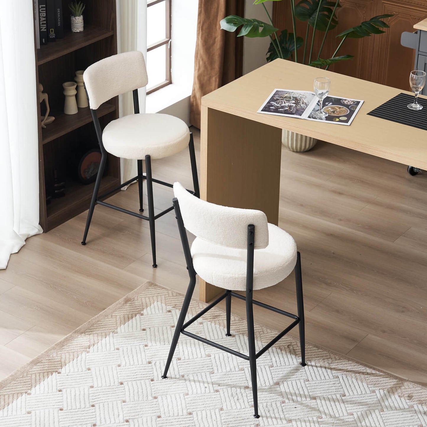 Set of 2 Modern Teddy Fabric Upholstered Bar Stools - Meissalivve