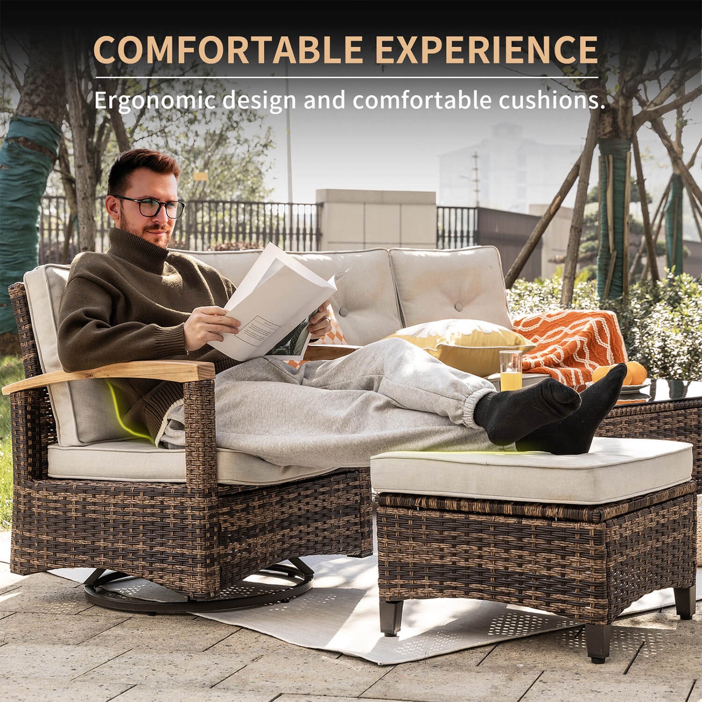 6 Pieces Patio Furniture Sets, Outdoor Rattan Furniture Conversation Sets - Meissalivve