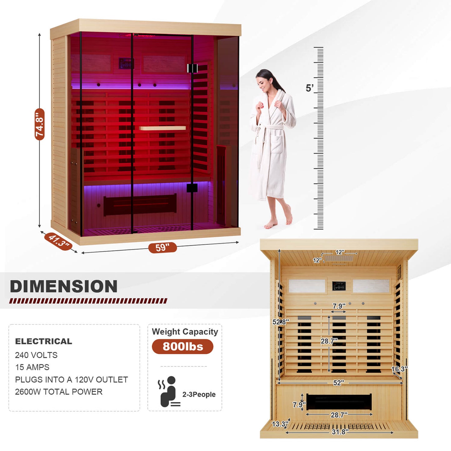 Full Spectrum Infrared Sauna Hemlock Home Sauna - YK8001