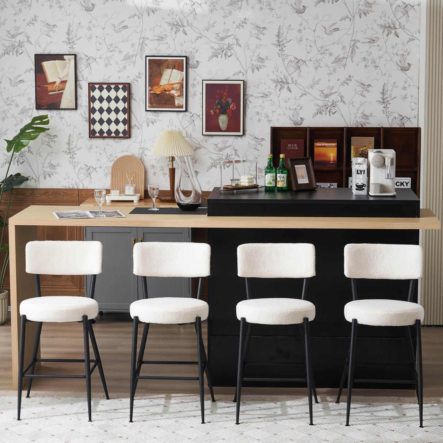 Set of 2 Modern Teddy Fabric Upholstered Bar Stools - Meissalivve