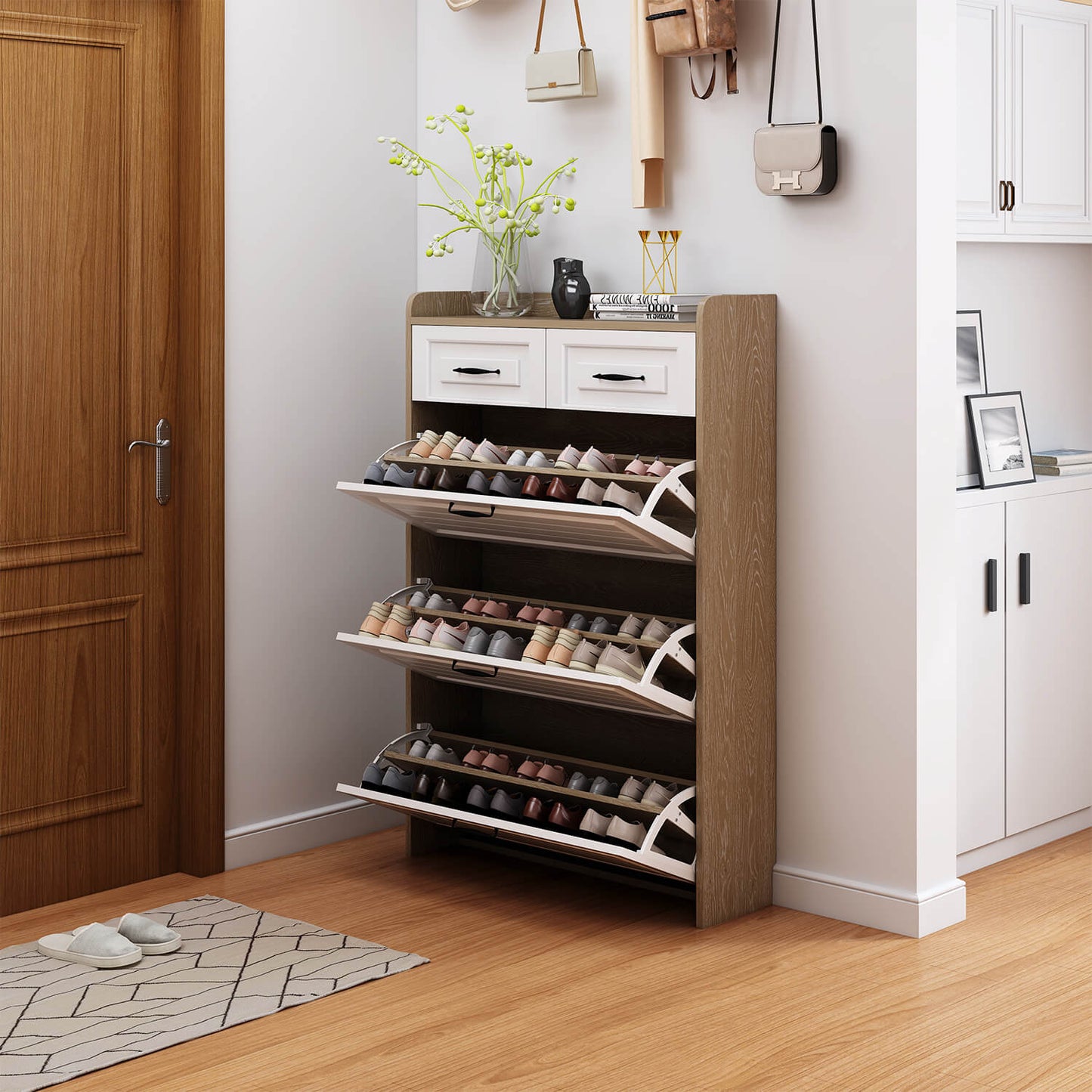 Shoe cabinet with 3 doors 2 drawers, large space for storage - Meissalivve