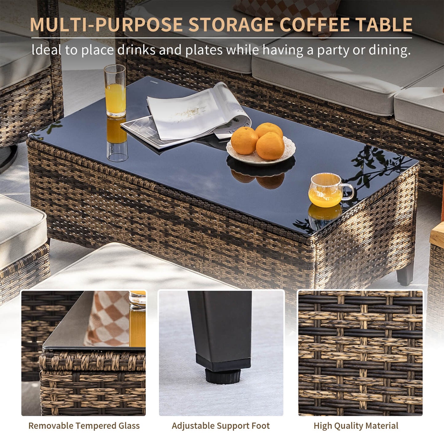 6 Pieces Patio Furniture Sets, Outdoor Rattan Furniture Conversation Sets - Meissalivve