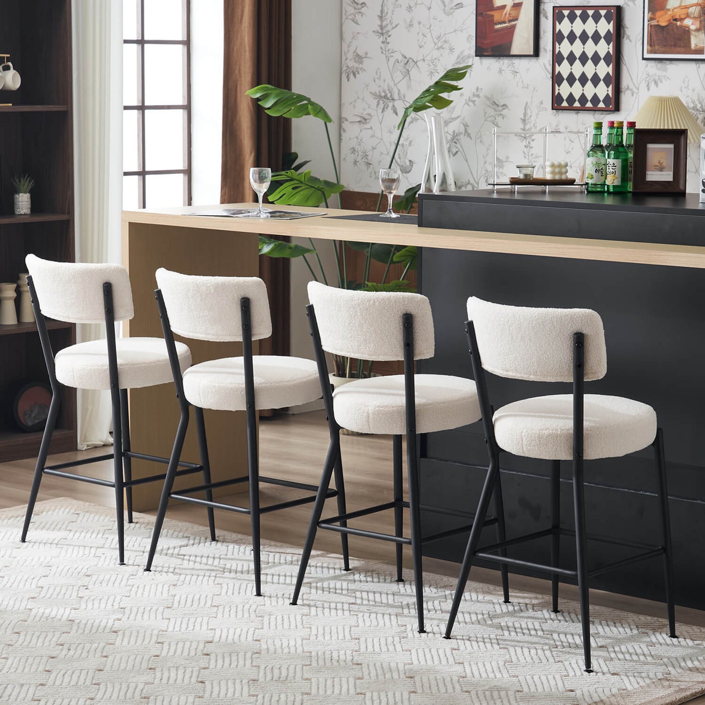 Set of 2 Modern Teddy Fabric Upholstered Bar Stools - Meissalivve