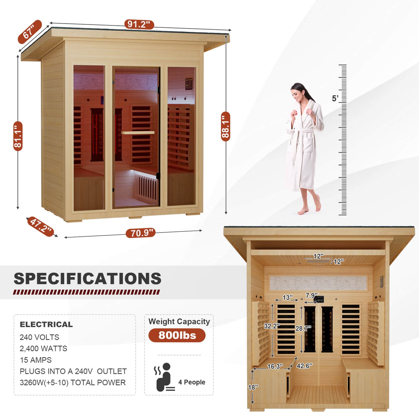 SAUNAERA Full-Spectrum Infrared Outdoor Saunas for Home - Meissalivve