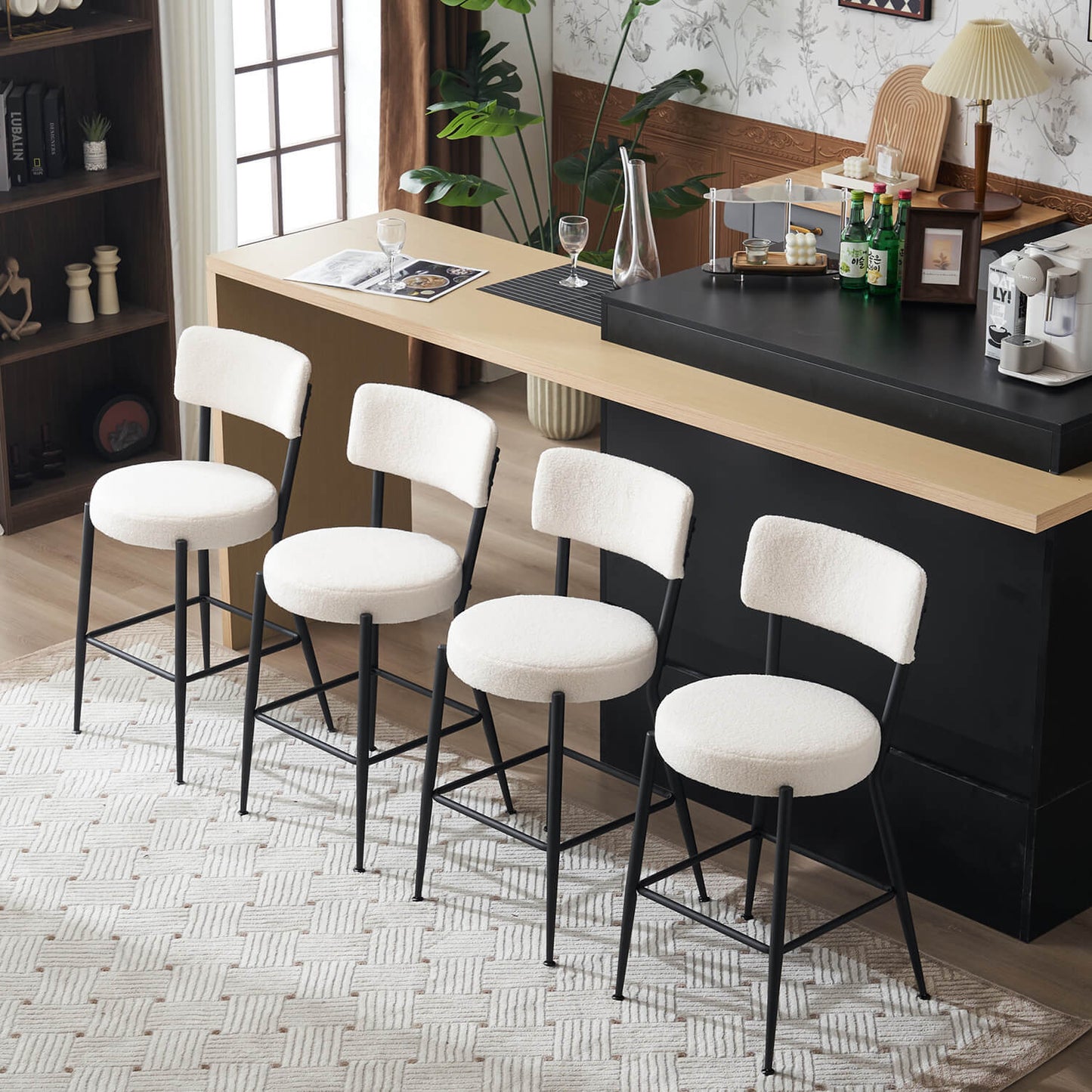 Set of 2 Modern Teddy Fabric Upholstered Bar Stools - Meissalivve