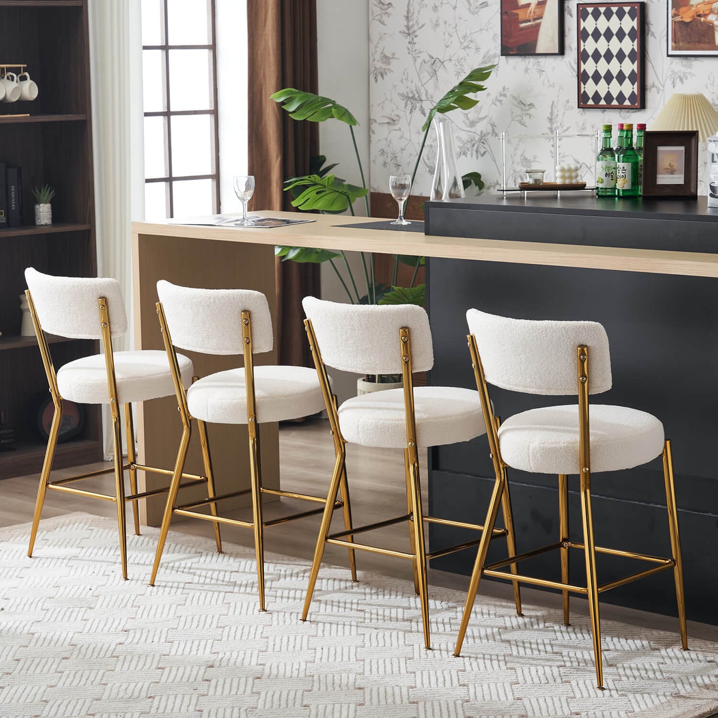 Set of 2 Modern Teddy Fabric Upholstered Bar Stools - Meissalivve