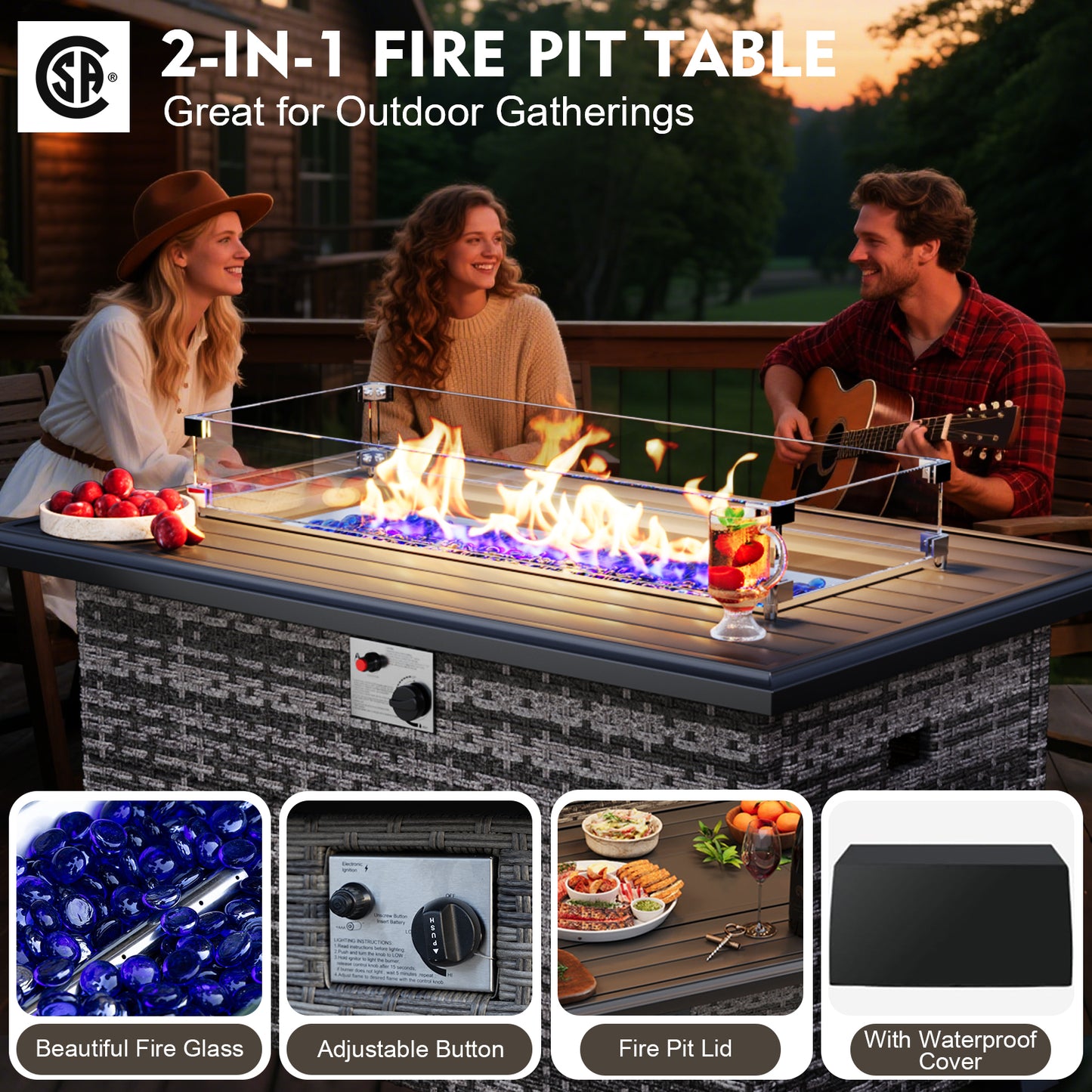 9 Pieces Patio Furniture Set With Fire Pit Table, Wicker Outdoor Conversation Sets(YK-6506)