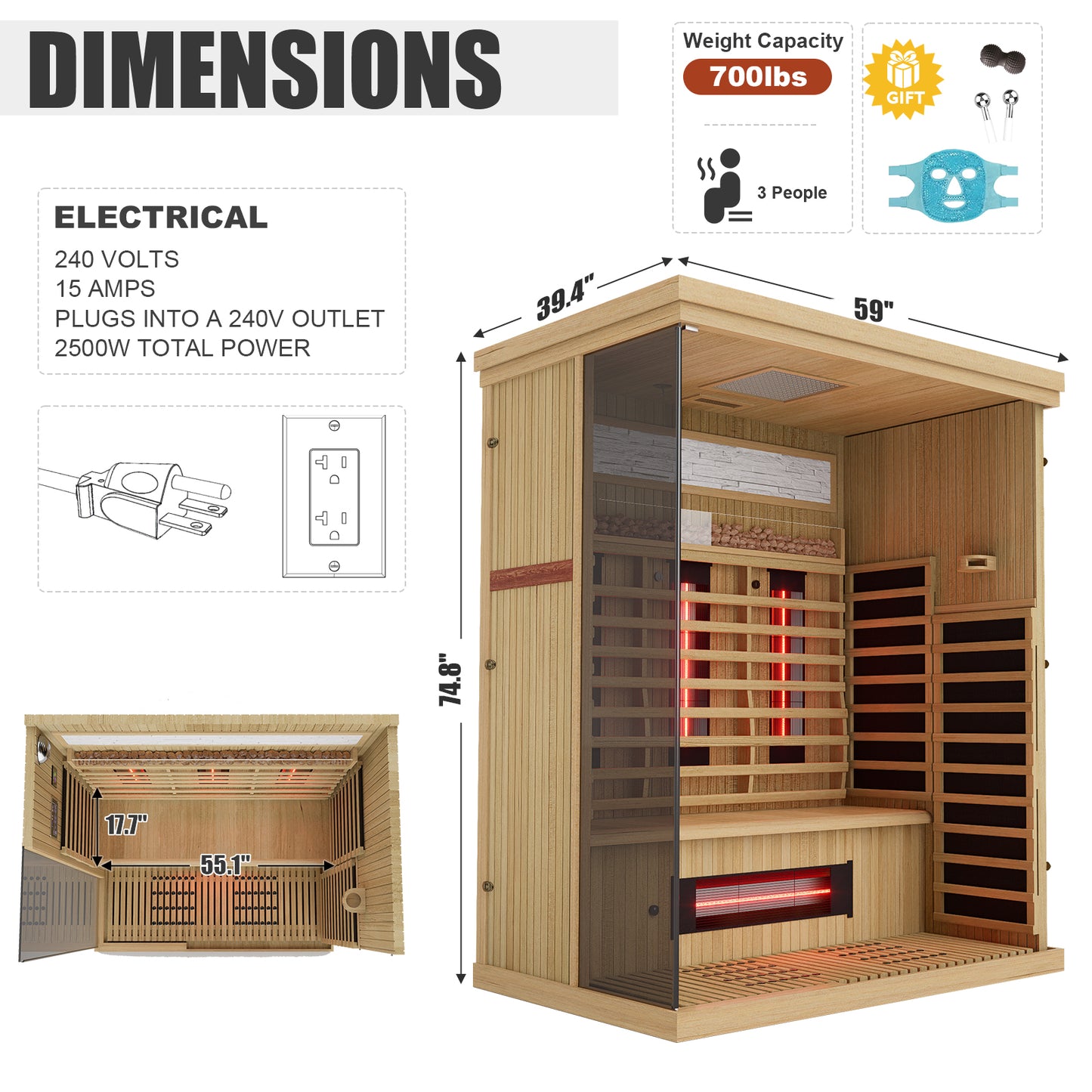 Full Spectrum Infrared Sauna Hemlock Home Sauna - YK8005