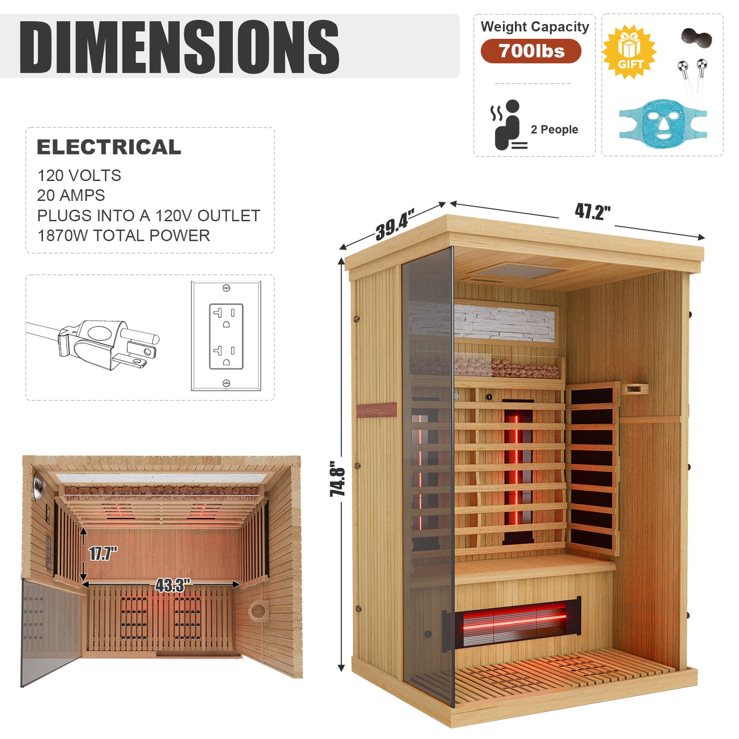Full Spectrum Infrared Sauna Hemlock Home Sauna - YK8005