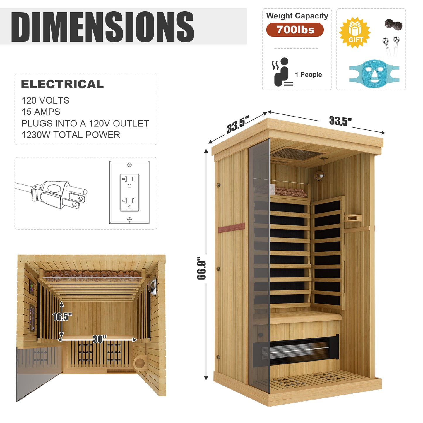 Full Spectrum Infrared Sauna Hemlock Home Sauna - YK8005