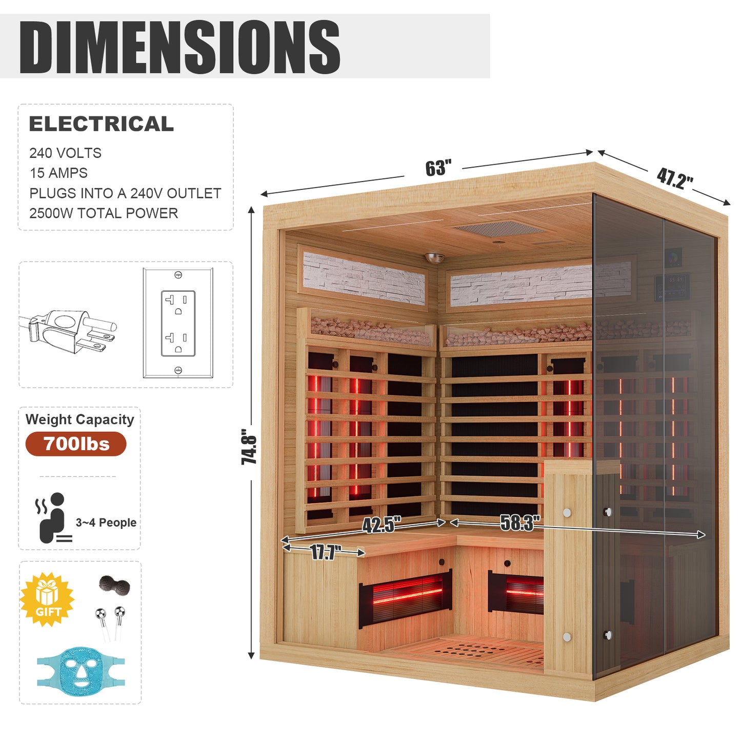 Full Spectrum Infrared Sauna Hemlock Home Sauna - YK8006