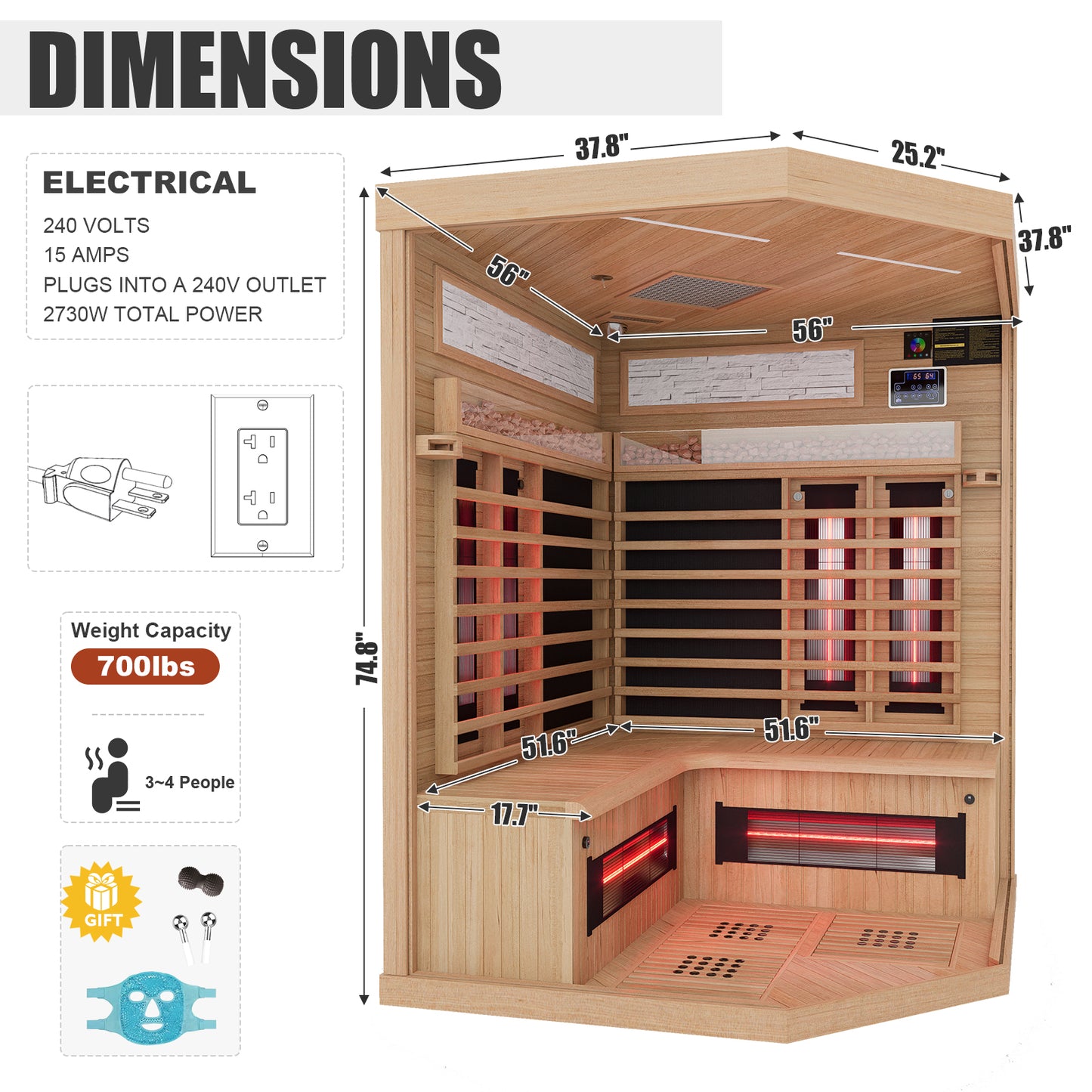 Full Spectrum Infrared Sauna Hemlock Home Sauna - YK8007