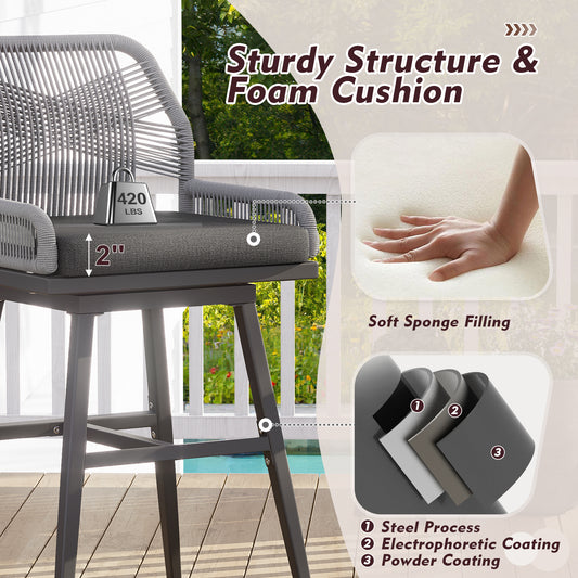 26/30 Inch Swivel Rattan Counter Height Bar Stools with Boho Woven Rope Back