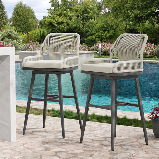 26/30 Inch Swivel Rattan Counter Height Bar Stools with Boho Woven Rope Back