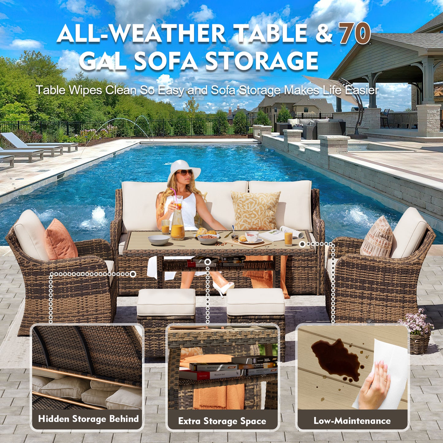 6/8 Piece Outdoor Rattan Patio Furniture Set, Swivel Rocker Chairs with Ottomans (YK-6010)