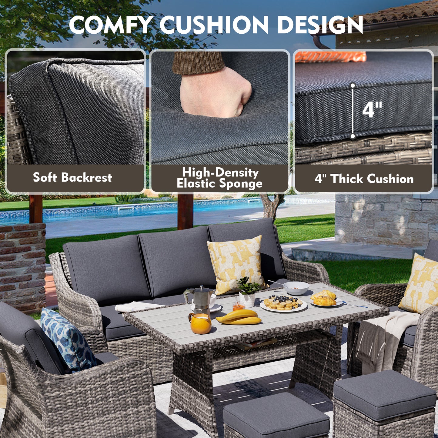 6/8 Piece Outdoor Rattan Patio Furniture Set, Swivel Rocker Chairs with Ottomans (YK-6010)