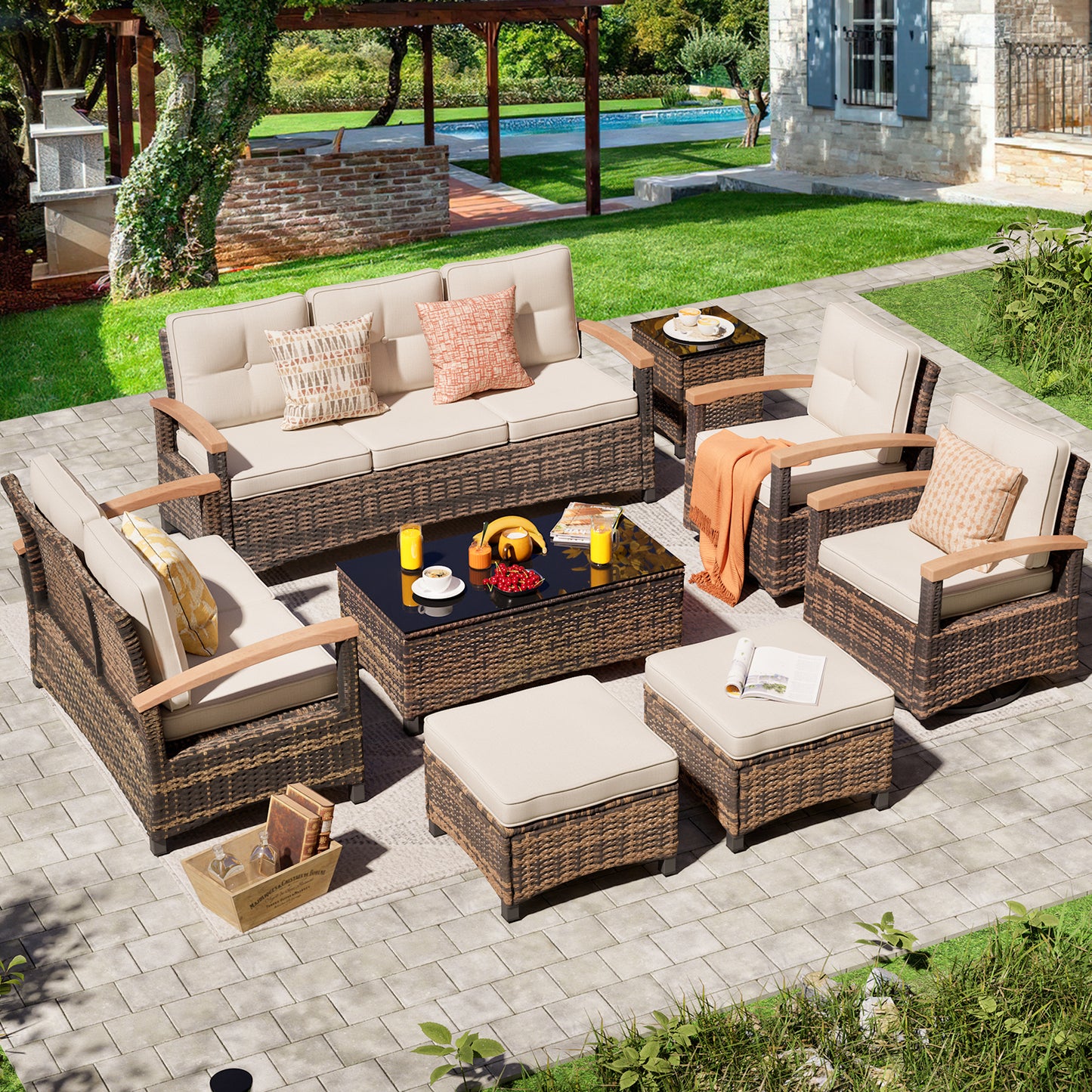 7/8 Pieces Patio Furniture Sets, Outdoor Rattan Furniture Conversation Sets (YK-6011)