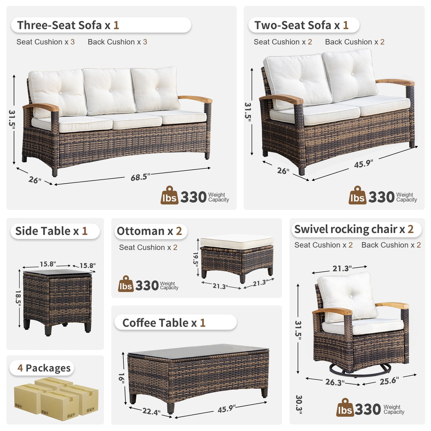 7/8 Pieces Patio Furniture Sets, Outdoor Rattan Furniture Conversation Sets (YK-6011)