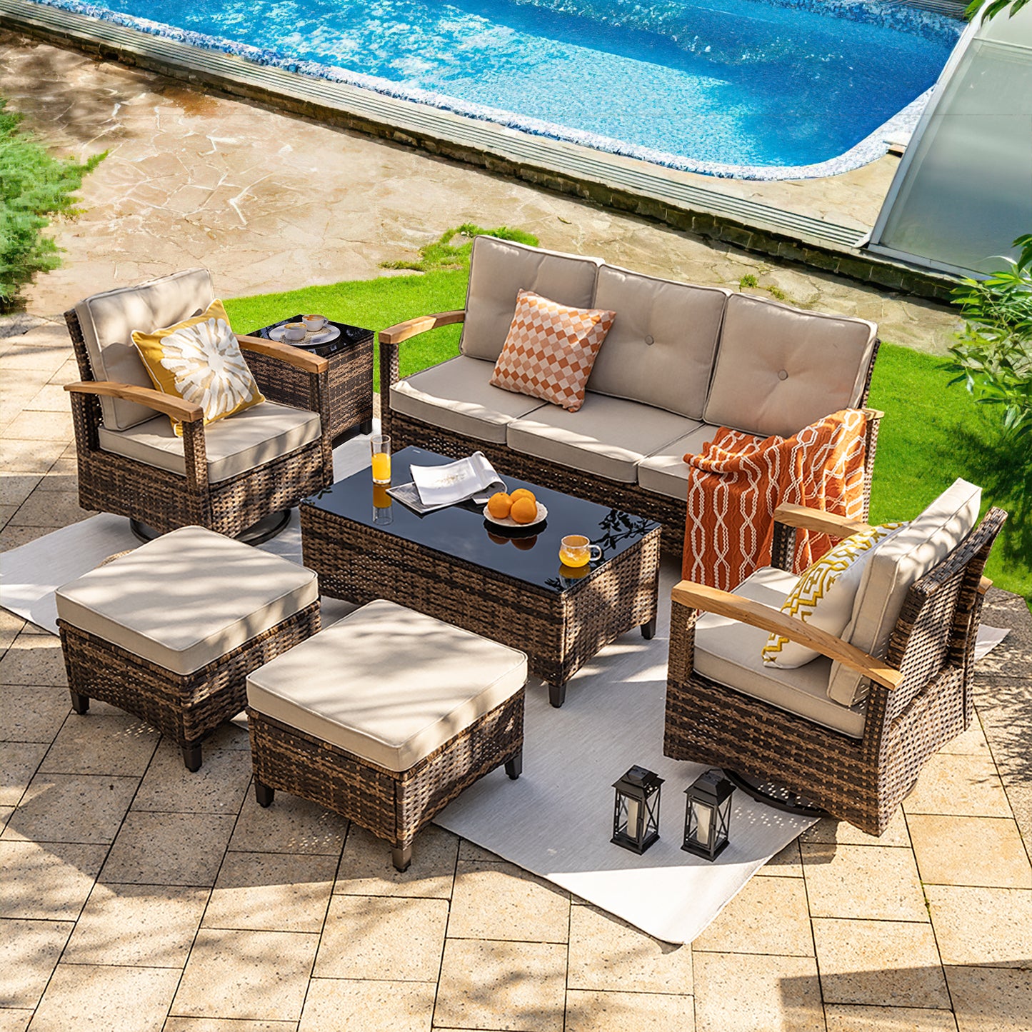 7/8 Pieces Patio Furniture Sets, Outdoor Rattan Furniture Conversation Sets (YK-6011)