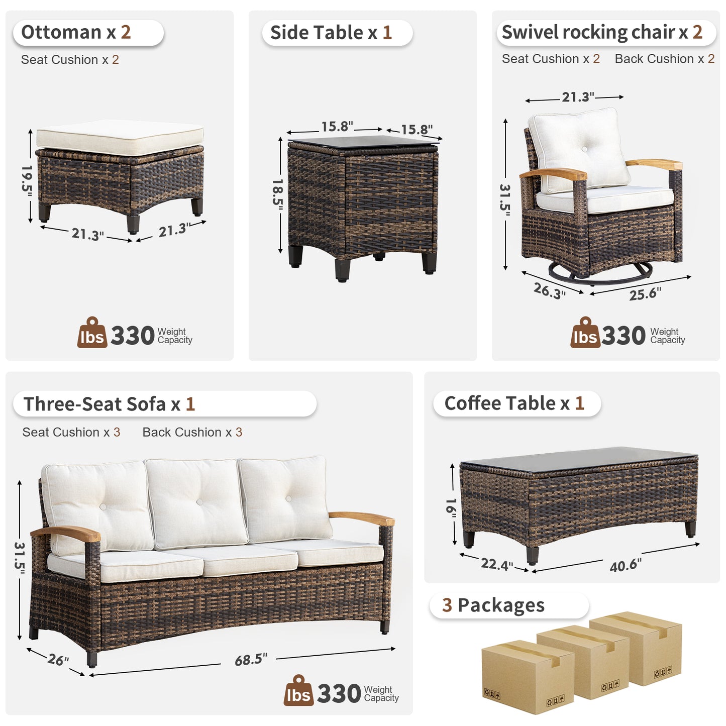 7/8 Pieces Patio Furniture Sets, Outdoor Rattan Furniture Conversation Sets (YK-6011)